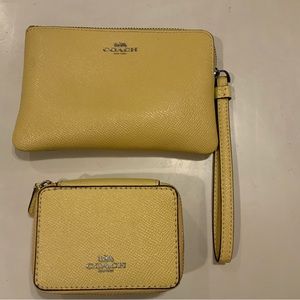Authentic Coach Yellow Saffiano leather Set Combo Pill Case & Wristlet